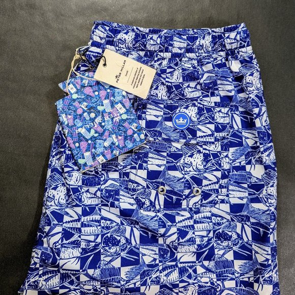 Peter Millar Seaside Men's Check Bait Lined Swim Trunks Size XL